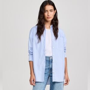 AYR Deep End Blue White Stripe Classic Button Up Shirt Small Heritage Office